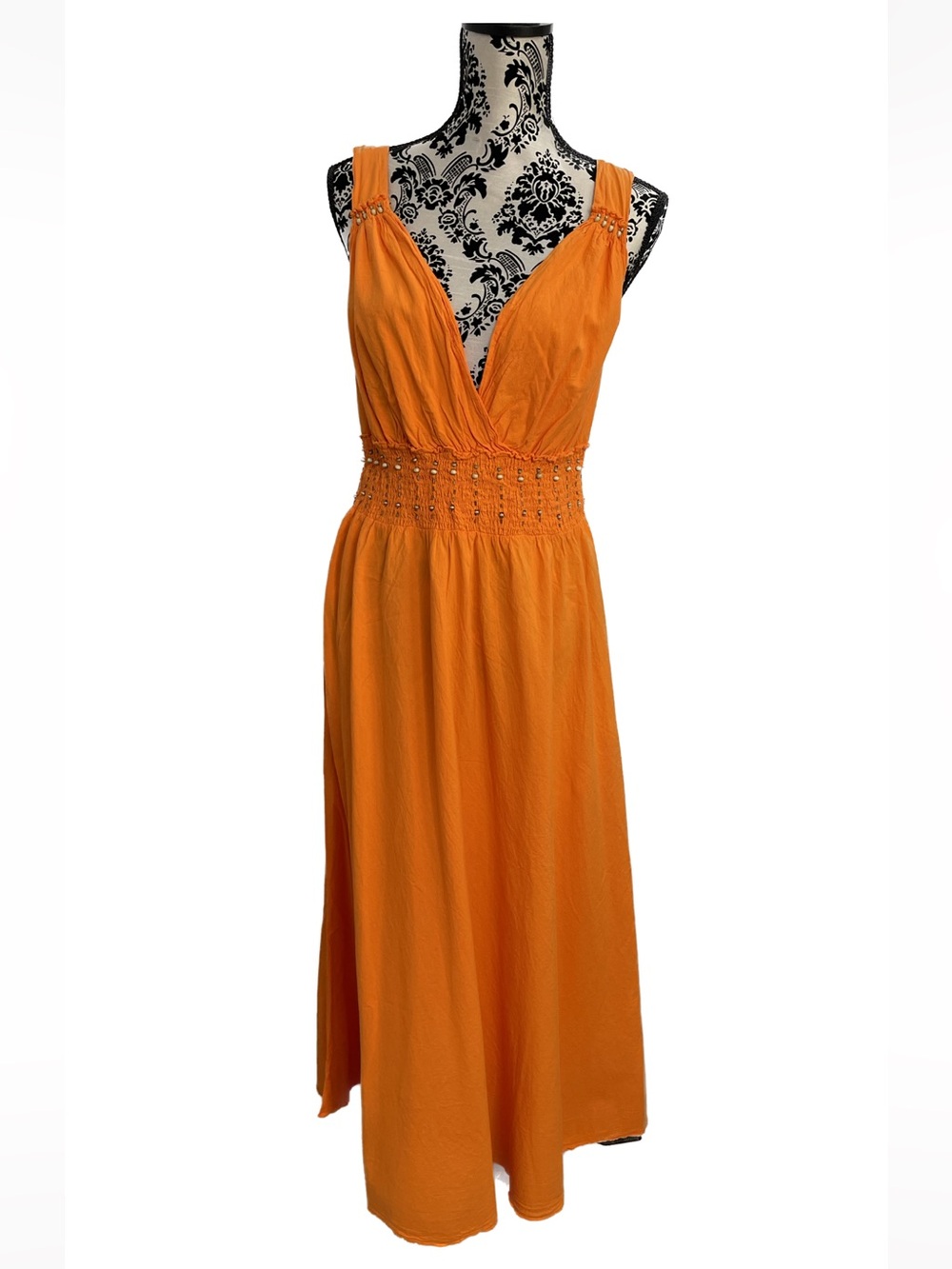 Women's Orange V-Neck Maxi Dress Size 1 XL